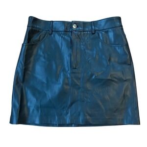 Mango MNG Black Faux Leather Mini Skirt Size M Five Pocket Zip Fly Edgy Chic